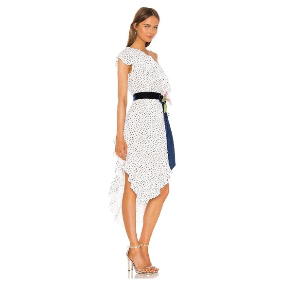 MARIANNA SENCHINA Revolve One Shoulder Dress White w/ Polka Dot - Size XS *NEW* - Picture 2 of 3